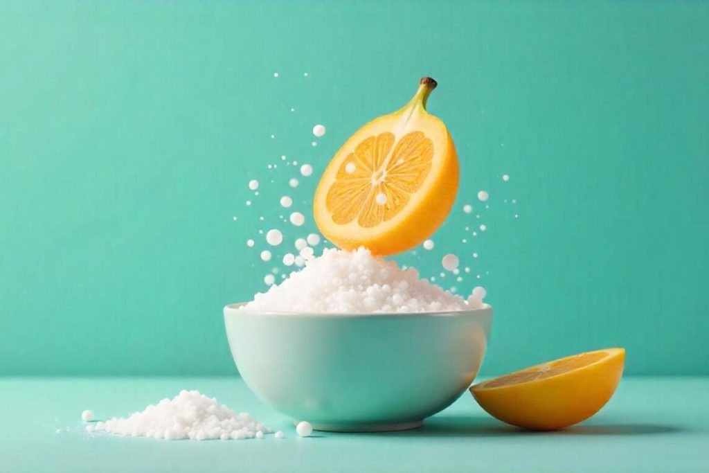 Lemon and baking soda in a bowl